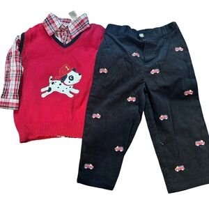 Blueberi Boulevard Kids 2T Dalmation Dog Fireman Vest Plaid Shirt Pants‎ Outfit